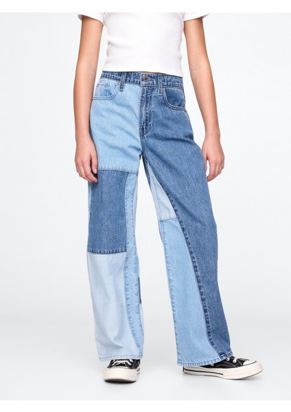 Kız Çocuk Mavi Low Rise Stride Patchwork Jean Pantolon indirimleri