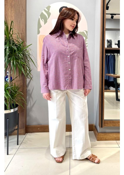 Oversize Geniş Kesim %100 Pamuk Kadın Kırmızı Piti Kareli Gömlek. modelleri