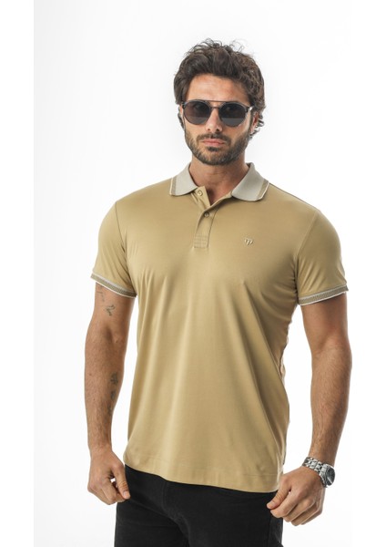 Polo Yaka Düğmeli Yakası Baskılı Pamuk T-SHIRT-6277