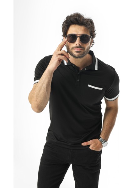 Büyük Beden Polo Yaka Cepli Yakası Çıtçıtlı T-SHIRT-6317
