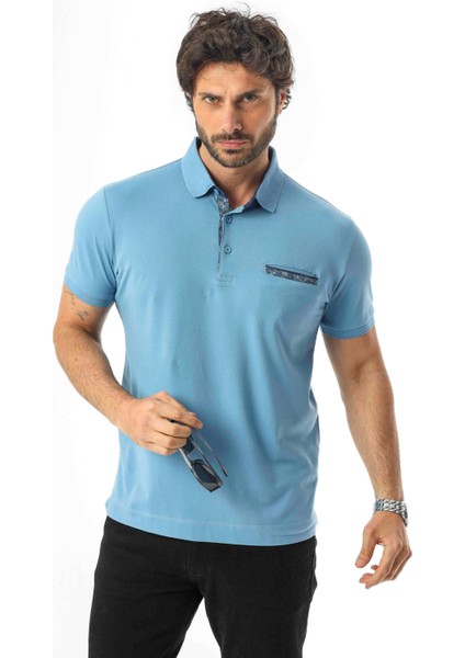 Büyük Beden Regular Fit Polo Yaka Cepli Baskılı T-SHIRT-PL-3458