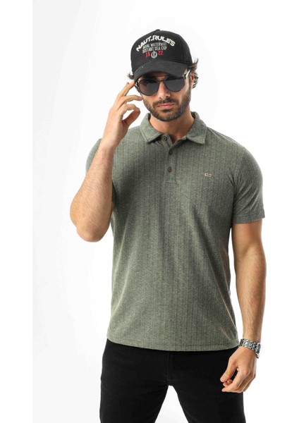 Regular Fit Polo Yaka Düğmeli Armalı Keten T-SHIRT-KT-1003