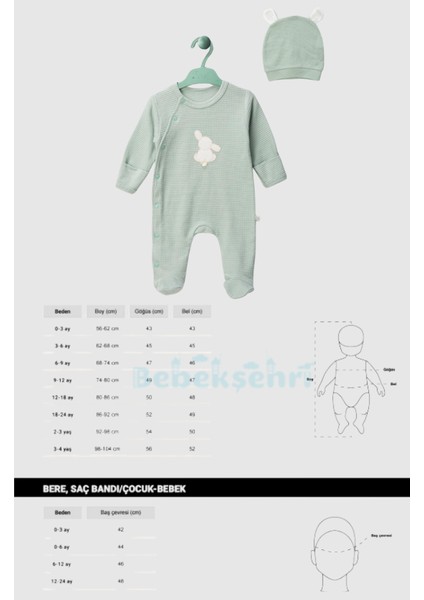 Organik Tavşanlı Tulum ve Şapka Yeşil modelleri