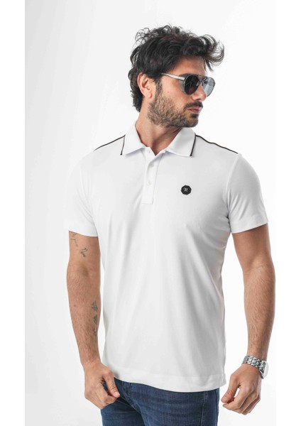 Polo Yaka Omzu Çizgili Armalı Düğmeli T-SHIRT-6275 fiyatları