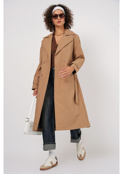 5936 Kruvaze Yaka Trençkot - Bisküvi