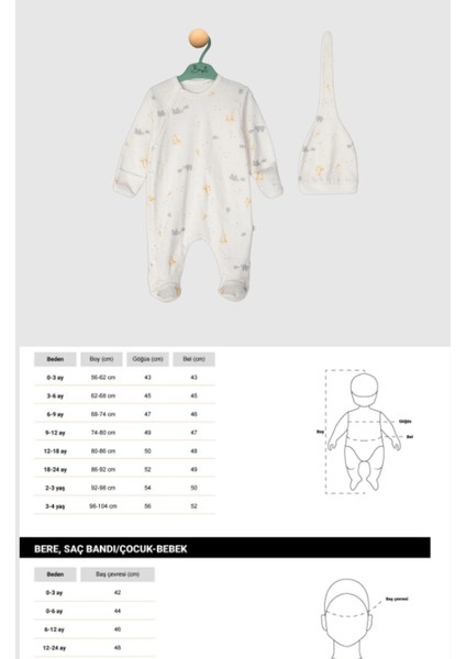Zürafalı Kendinden Eldivenli ve Patikli Yenidoğan Tulumu modelleri