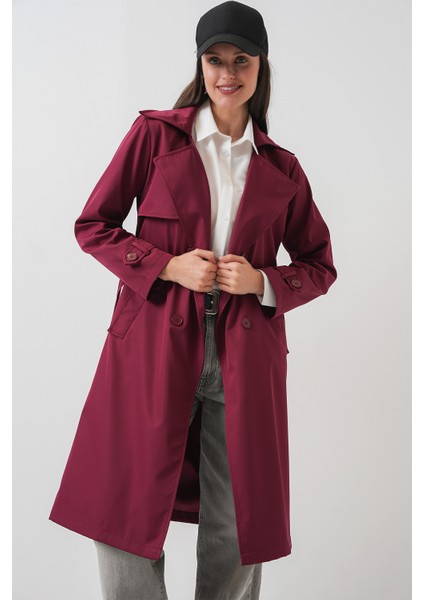 5918 Kruvaze Yaka Trençkot - Bordo modelleri