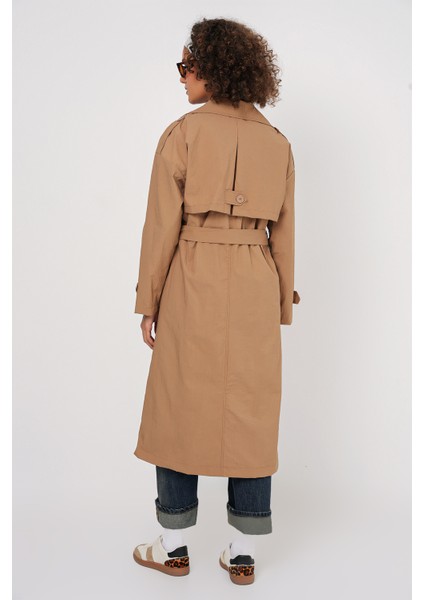 5936 Kruvaze Yaka Trençkot - Bisküvi indirimleri