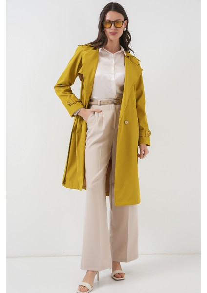 5918 Kruvaze Yaka Trençkot - Yağ Yeşil fırsatları