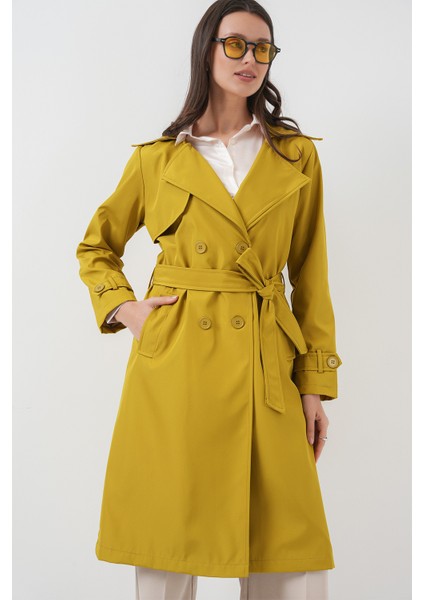 5918 Kruvaze Yaka Trençkot - Yağ Yeşil indirimleri