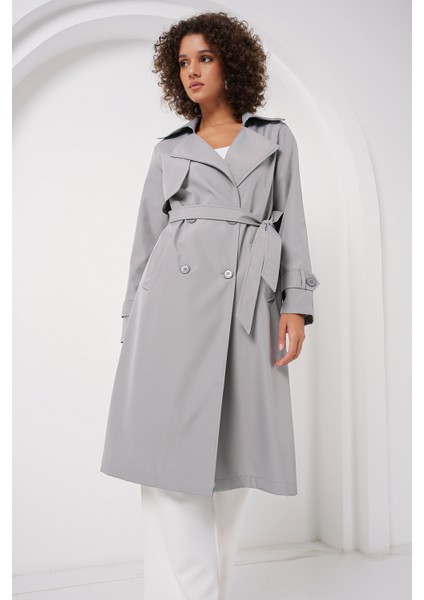 5918 Kruvaze Yaka Trençkot - Gri modelleri