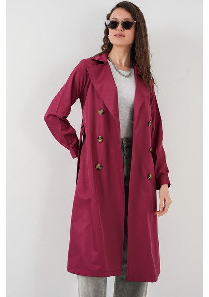5853 Kruvaze Yaka Trençkot - Bordo