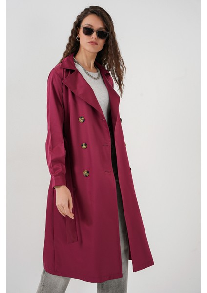 5853 Kruvaze Yaka Trençkot - Bordo modelleri