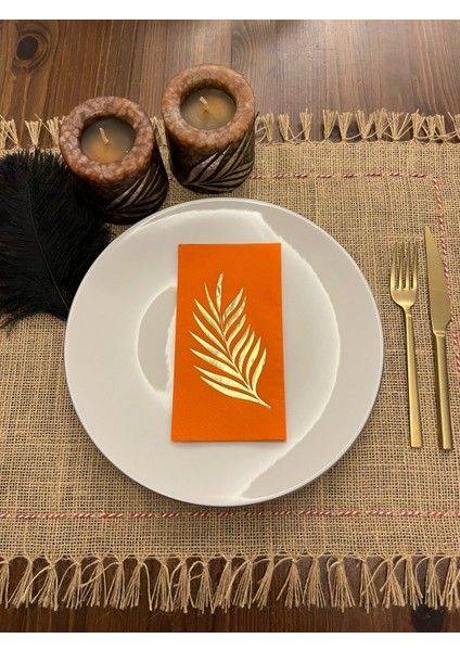 Gold Yaldızlı Turuncu Yaprak Desenli Peçete 16 Adet