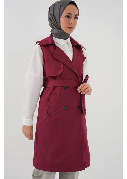 5911 Kruvaze Yaka Trençkot Yelek - Bordo fiyatları
