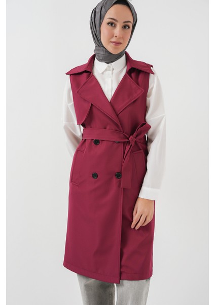 5911 Kruvaze Yaka Trençkot Yelek - Bordo modelleri