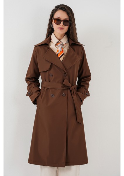 5918 Kruvaze Yaka Trençkot - Kahverengi fırsatları