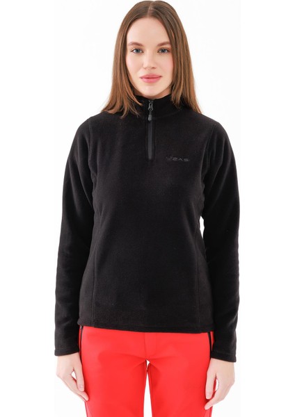 Camila Kadın Yarım Fermuarlı Ince Polar Sweatshirt Siyah