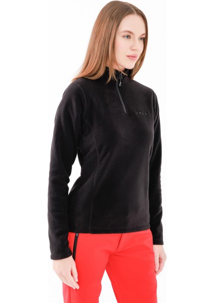 Camila Kadın Yarım Fermuarlı Ince Polar Sweatshirt Siyah