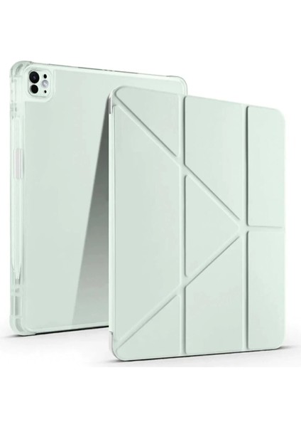 Apple iPad Pro 13 (2024) Kılıf Kalemlikli Mars Tablet Kılıfı - Açık Yeşil Yktsn