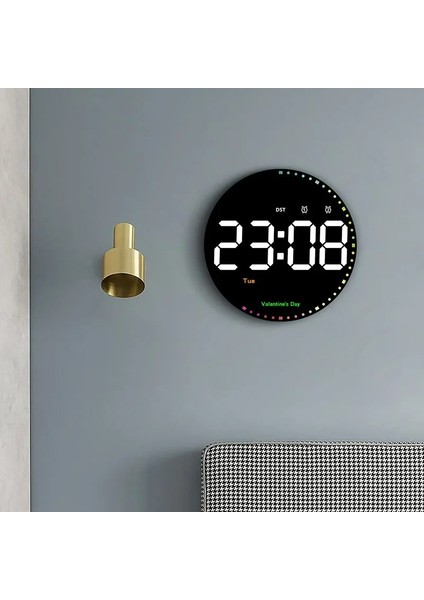 10 Inç Yuvarlak LED Dijital Duvar Saati Uzaktan Kumandalı 10 Kademe Parlaklık Alarm Özellikli