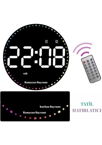 10 Inç Yuvarlak LED Dijital Duvar Saati Uzaktan Kumandalı 10 Kademe Parlaklık Alarm Özellikli