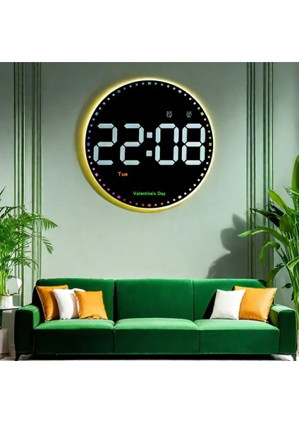 10 Inç Yuvarlak LED Dijital Duvar Saati Uzaktan Kumandalı 10 Kademe Parlaklık Alarm Özellikli