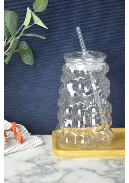 Üzüm Desen Bubble Borosilikat Cam Pipetli Bardak 1 Litre