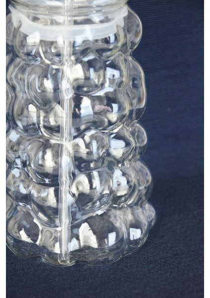 Üzüm Desen Bubble Borosilikat Cam Pipetli Bardak 1 Litre