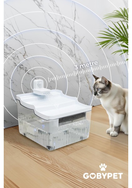 Hareket Sensörlü Sessiz Kedi Su Sebili, Sensörlü Kedi Su Pınarı, Kedi ve Köpek Su Sebili