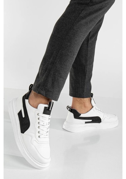 Pomas Erkek Beyaz Siyah Garantili Günlük Rahat Dikişli Hafif Taban Yürüyüş Garantili Spor Ayakkabı POMAS-5219