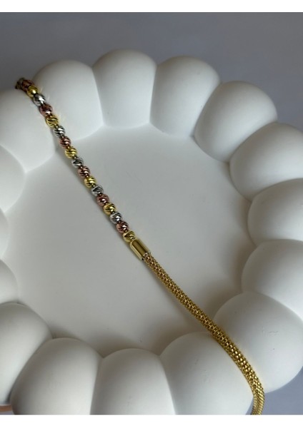 14K Altın Kaplama Dorikalı Hasır Gümüş Bileklik | Garantili