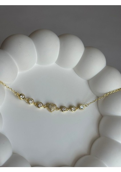 14K Altın Kaplama Kalp Zirkon Taşlı Garantili Gümüş Bileklik fırsatları