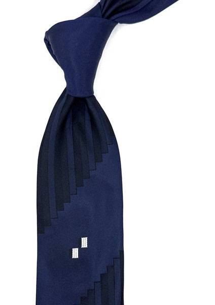 Nuns Style Lacivert Motif Desen Italyan Ipek Kravat İK1919