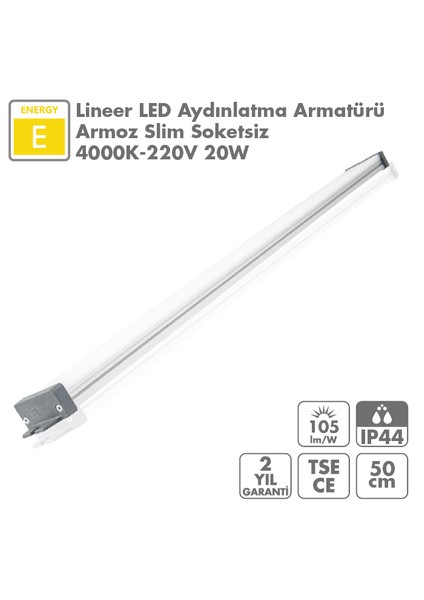 -Armoz Slim SOKETSIZ-AKL-20121-4000K-220V 20W 50CM Opal Sıva Üstü LED Lamba