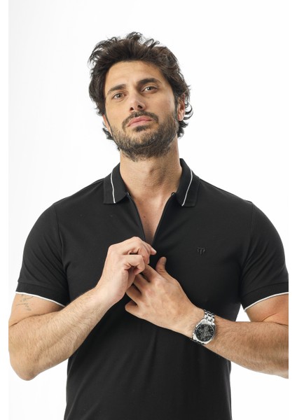 Polo Yaka Yarım Fermuarlı Nakış Armalı Pamuk T-SHIRT-PL-3618 fiyatları