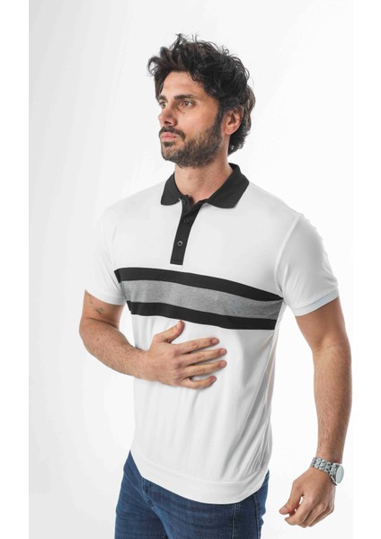 Büyük Beden Polo Yaka Düğmeli Ortası Çizgili T-SHIRT-6320 fiyatları