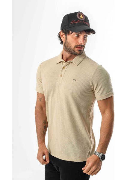 Regular Fit Polo Yaka Düğmeli Armalı Keten T-SHIRT-KT-1003