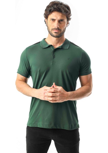 Polo Yaka Omzu Baskılı Düğmeli T-SHIRT-PL-3614