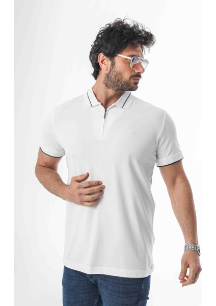 Polo Yaka Yarım Fermuarlı Nakış Armalı Pamuk T-SHIRT-PL-3618 fiyatları