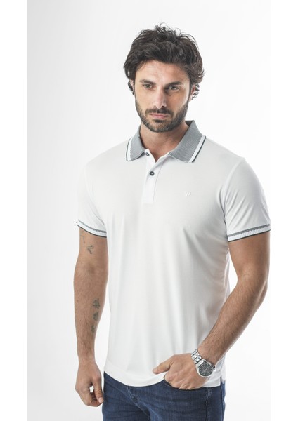 Büyük Beden (3xl - 7xl) Düğmeli Polo Yaka Kol Ucu Triko Detaylı T-SHIRT-6315