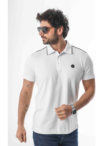 Polo Yaka Omzu Çizgili Armalı Düğmeli T-SHIRT-6275 modelleri