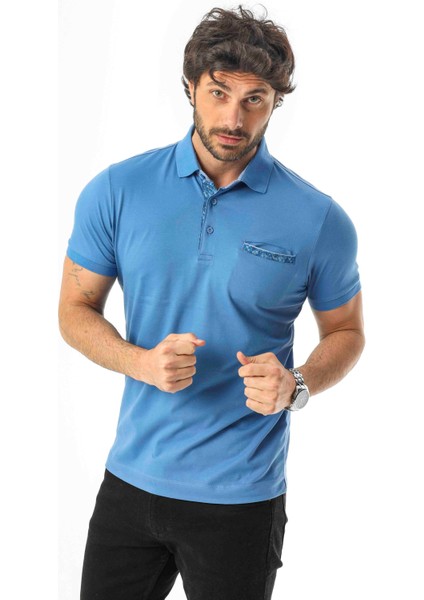Büyük Beden Regular Fit Polo Yaka Cepli Baskılı T-SHIRT-PL-3458