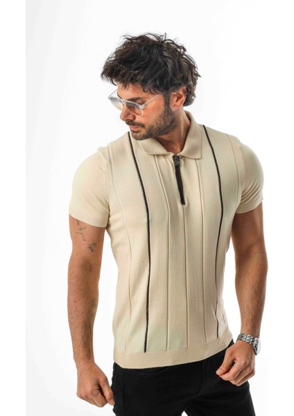 Polo Yaka Yarım Fermuarlı Çizgi Desenli Triko T-SHIRT-TY-1311 modelleri