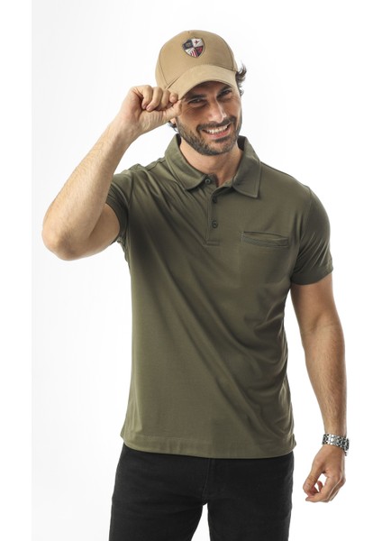 Polo Yaka Düğmeli Cepli Düz Renk T-SHIRT-6288