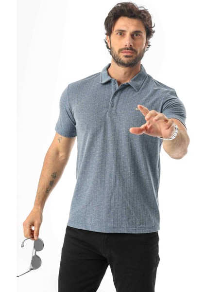 Regular Fit Polo Yaka Düğmeli Armalı Keten T-SHIRT-KT-1003