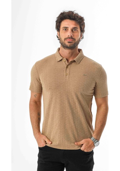 Regular Fit Polo Yaka Düğmeli Armalı Keten T-SHIRT-KT-1003