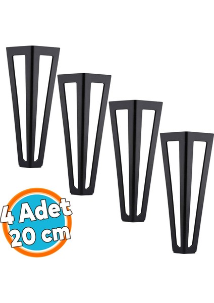 Mobilya Koltuk Baza Sehpa Kanepe Masa Ayağı Metal Ayak 20 cm Siyah 4 Adet