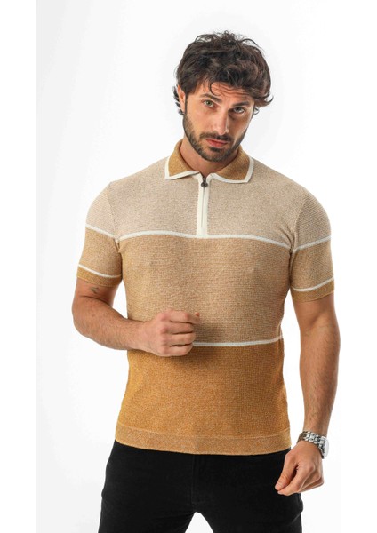 Luxury Tech Polo Yaka Yarım Fermuarlı Örme Triko T-SHIRT-TCY-1026