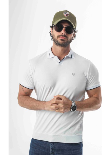 Polo Yaka ve Kol Ucu Triko Nakış Armalı Erkek T-SHIRT-6296